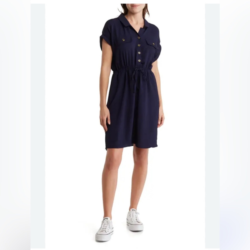 Lucky Brand Blue Polo Collar Dolman Sleeve Dress